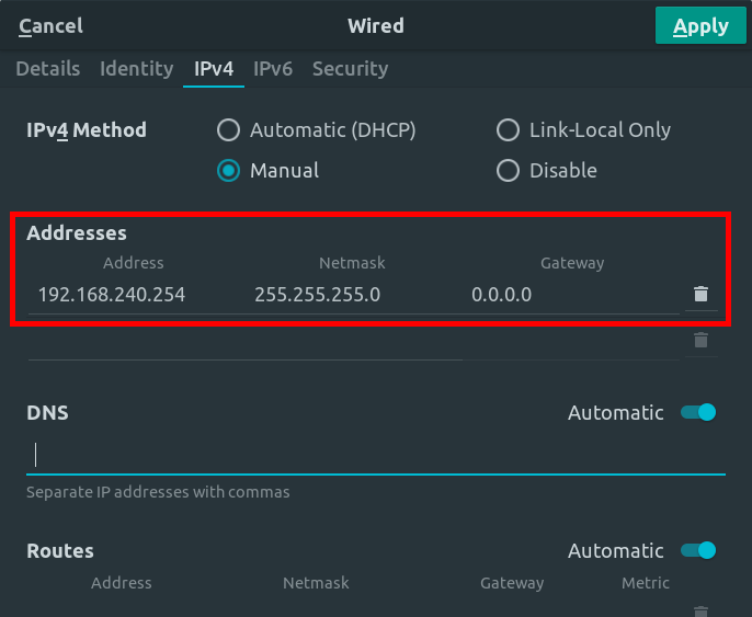 Wired connection configuration